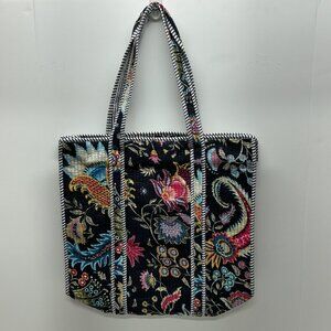 POL TOTE BAG 100% COTTON ZIPPERED TOP INNER PATCH POCKET BLACK/MULITCOLOR NEW